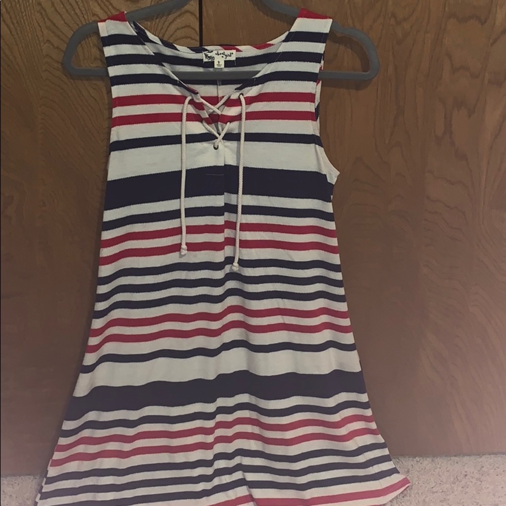 Red and blue striped dress